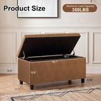 Asense Storage Ottoman Bench,Faux Leather Upholstered Ottoman with Storage,End of Bed Bench with Safety Hinge,for Entryway,Bedroom,Living Room