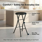 Portable Folding Metal Stool with Non-Slip Rubber Feet, Lightweight Compact Stool for Kitchen, Bar, Classroom, and Camping, Space-Saving Foldable Design with Padded Seat, Supports 200 lbs, Black