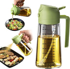 TrendPlain 16oz/470ml Glass Olive Oil Sprayer for Cooking – 2 in 1 Olive Oil Dispenser Bottle for Kitchen Gadgets and Air Fryer Accessories, Salad, BBQ - Green