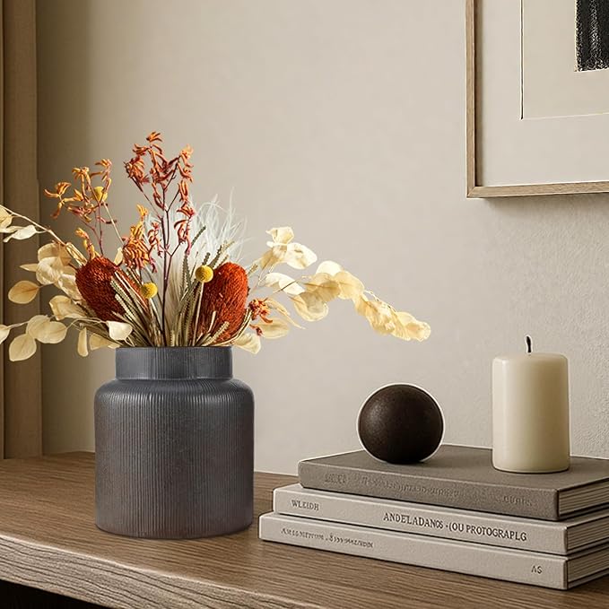 Rustic Vases for Decor, 6.7 inch Farmhouse Ceramic Vase for Flowers, Vintage Decorative Vase for Home Decor, Dining Table, Living Room, Shelf, Kitchen, Bedroom