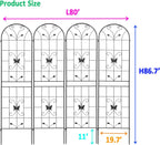 4 Pack Metal Garden Trellis 86.7" Black Fence Rustproof Garden Trellis for Climbing Plants Support Roses Flower Outdoor Lawn, Black