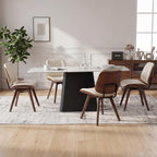 BV Dining Chairs Set of 2, PU Leather Armless Kitchen Chair in Modern Walnut Style, Mid Century Bentwood Side Chair with Wood Legs, Retro Accent Guest Chair for Kitchen Dining Room(Beige)