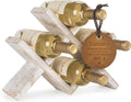 Premium Pinewood Wine Rack, Elegant 4-Bottle Countertop Wine Holder with Cross Design, Sustainable Natural Wood Wine Storage for Modern Homes, Bars & Kitchens (White)