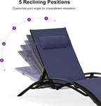 PURPLE LEAF Oversized Pool Chaise Lounge Patio Chair with Table, Navy Blue