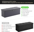ENGPOW Storage Ottoman, Fireproof Folding Bench with Lock(15”x 43”x15”), Water-Resistant ＆ Heat Insulation Large Storage Chest with Handles＆2 Extra Spaces Safe for Living Room, Bedroom, Home, Grey