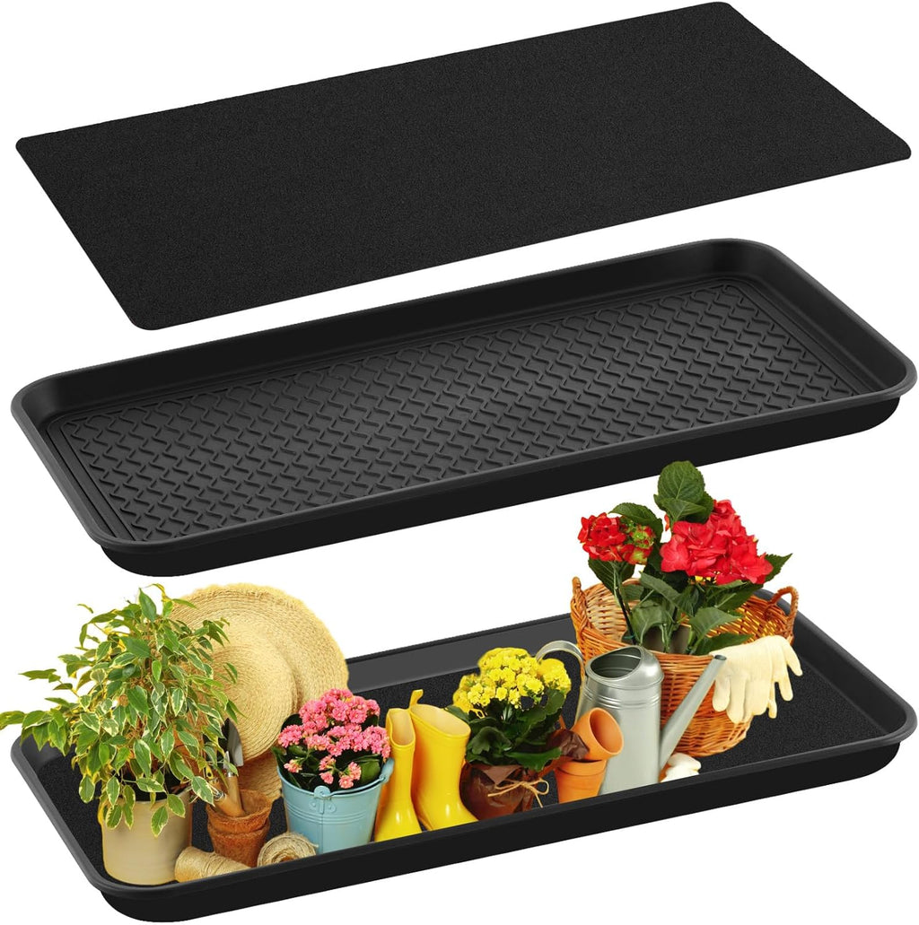 Vesici 1 Set/2 Pcs Large Self-Watering Plant Trays (30"x15") and 3mm Capillary Mat-Automatic Watering System for Indoor/Outdoor Plants, Durable Plastic Seedling Trays for Potted Plant, Garden
