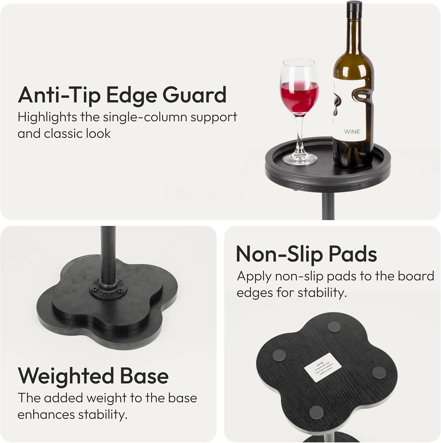 Modern Accent Pedestal Side End Table for Small Spaces – Pedestal End Table with Solid Metal Leg and Weighted Clover Base for Living Room, Sofa Couch, Bedroom and Office (Black)