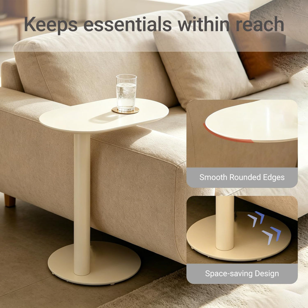 Modern C-Shaped End Table, Small Sofa Side Table Metal Side Table for Couch and Bed Snack Table Tray Table for Living Room Bedroom