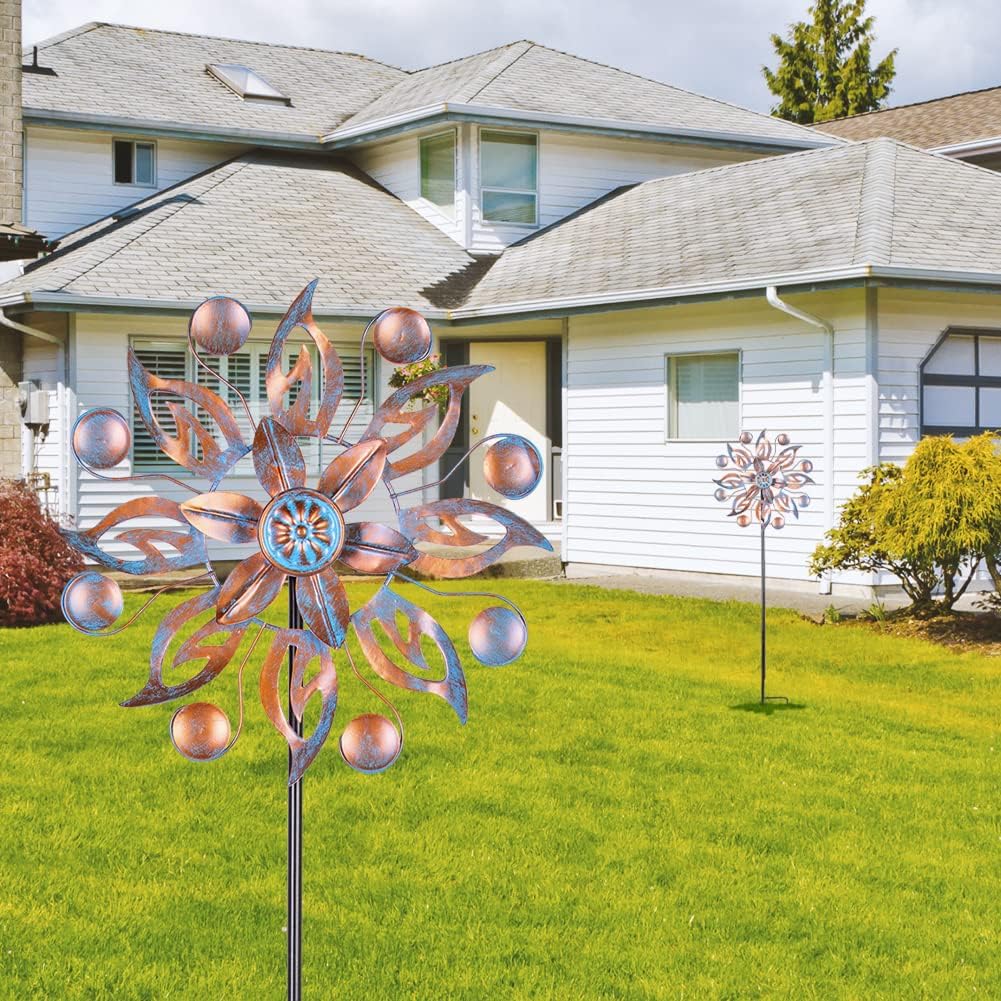 VEWOGARDEN 2PCS Metal Wind Spinners, Waterproof Wind Sculptures & Spinners Small Garden Art Outdoor Wind Spinner Kinetic Wind Spinner for Yard and Lawn