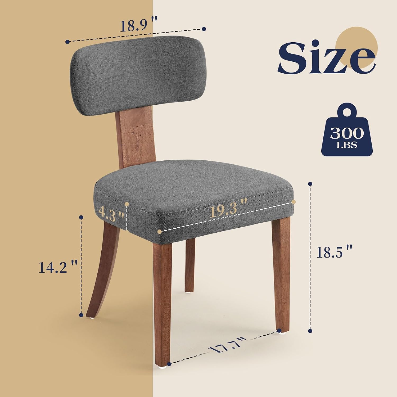 LUXOAK Mid Century Modern Dining Chairs Set of 2, Linen Upholstered Kitchen Chairs with Curved Backrest & Adjustable Legs for Living Room/Bedroom/Lounge, Easy to Install, Grey Linen