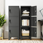 Metal Lockers for Employees-3 Doors Storage Locker with Shelves and Lockable Steel Cabinet for School,Gym,Office,Staff,Assembly Required,Black