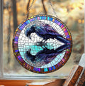 Raven Reflection Acrylic Suncatcher, Gothic Crow Window Hanging for Halloween and Dark Academia Decor