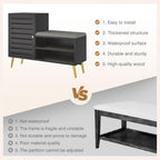 VECELO Shoe Storage Bench with Door&Shelf, Entryway Bench with Seat Cushion, for Hallway, Bedroom, Living Room, L-Shaped, Black