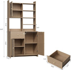 IDEALHOUSE Kitchen Pantry Cabinet with Adjustable Shelf, 71" Tall Storage Cabinet with Microwave Stand, Food Pantry Cabinets for Kitchen, Dining Room, Living Room, Natural