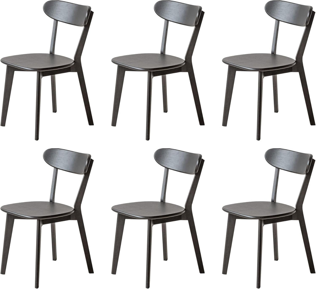 Dining Chairs, Kitchen Chairs, 100% Oak Solid Wood Modern Chair with Curved Backrest Kitchen & Dining Room Chairs Modern Chair for Living Room (Black, 6 Pack)