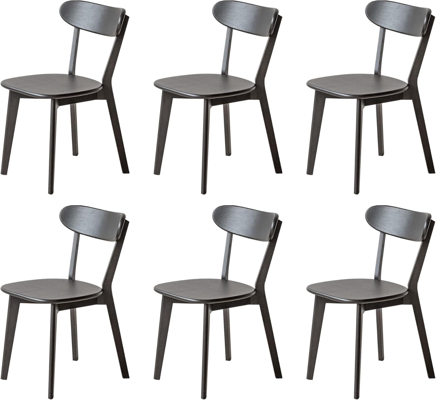 Dining Chairs, Kitchen Chairs, 100% Oak Solid Wood Modern Chair with Curved Backrest Kitchen & Dining Room Chairs Modern Chair for Living Room (Black, 6 Pack)