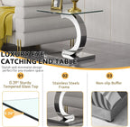Modern Glass End Table Small Silver Side Table with Gorgeous Stainless Steel Base Square Glass Nightstand End Table Small Bedside Table Couch Sofa Table for Living Room Bedroom