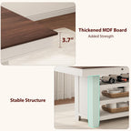 Garvee Counter Height Dining Table with 2 Drawers, 36" Farmhouse Wooden Large Bar Kitchen Table with Wine Rack & 3 Shelves, Rectangular, Thick Frame for Kitchen, Bar & Entertaining, Retro White Brow