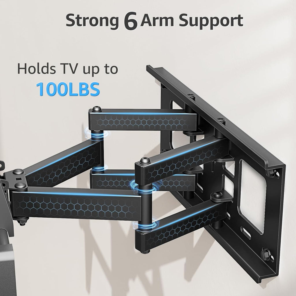 MOUNTUP Full Motion TV Wall Mount for 42-82'' TV, Holds 100lbs Fit 16" Stud | Full-motion TV mount tilts up 5° and down 10° for anti-glare, swivels ±45°, extends 15.7" and retracts 3" for space-saving