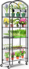 Abimars 5-Tier Greenhouse with Caster Wheel, Each Shelf Height Adjustable Metal Plant Shelf with PVC Cover for Seed Starting Trays, Seedling Pots, Plant Pots, 13x29x73inch