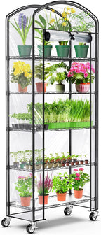 Abimars 5-Tier Greenhouse with Caster Wheel, Each Shelf Height Adjustable Metal Plant Shelf with PVC Cover for Seed Starting Trays, Seedling Pots, Plant Pots, 13x29x73inch