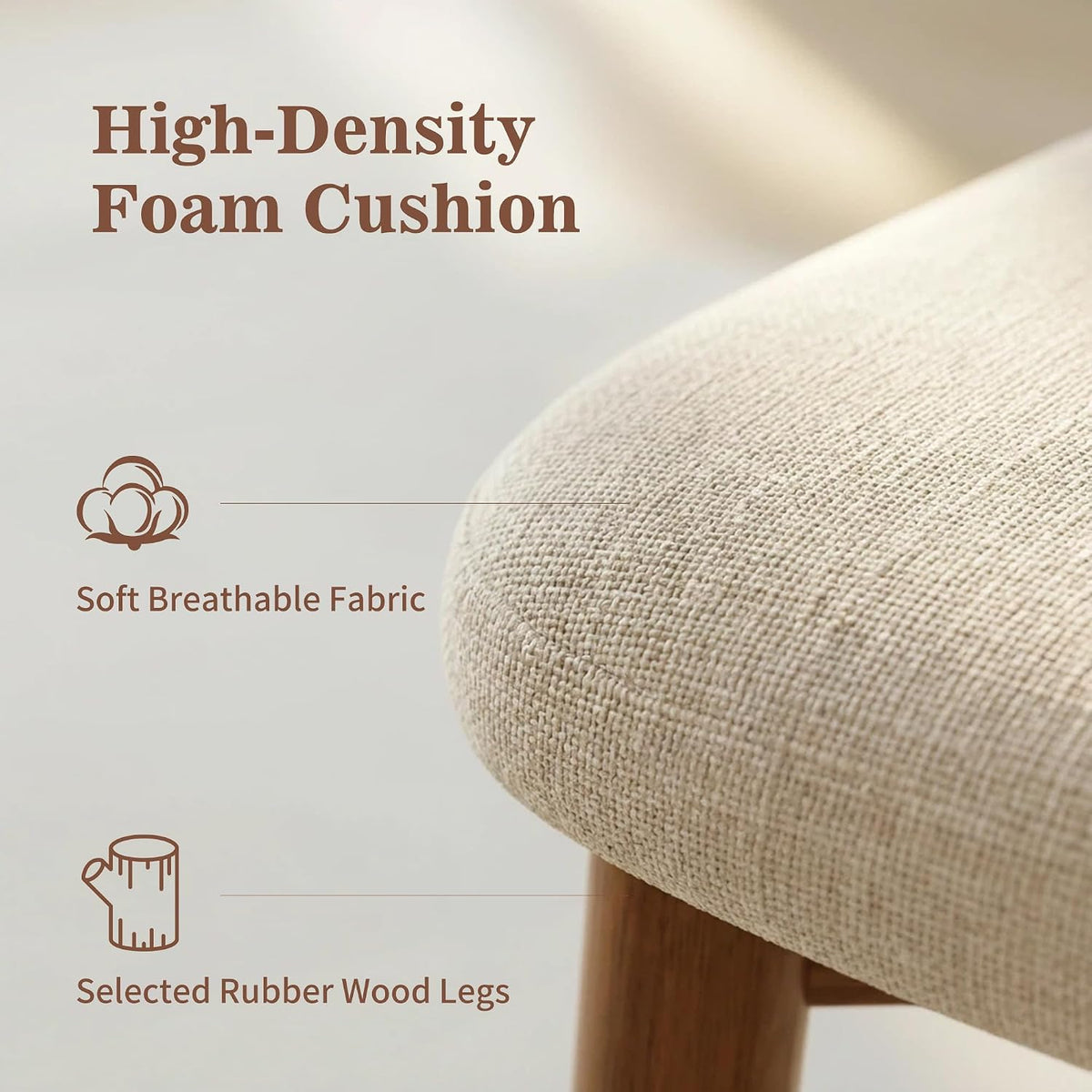 Dining Chairs Set of 4, Upholstered Wooden Mid Century Modern Fabric Kitchen Side Chairs with Ergonomic Curved Backrest, Farmhouse Chair for Kitchen Dining Room - Beige