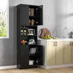 Kitchen Pantry Cabinet, Dining Room Cupboard with 4 Doors & 2 Open Countertop, 4 Anti-Tipping Devices, 75”Tall Bathroom Cabinets (Black)