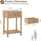 AWASEN Night Stand, Wood End Table with Drawer for Living Room, Small Bedside Side Table with Spindle Wood Legs for Bedroom, Office, Rustic Walnut