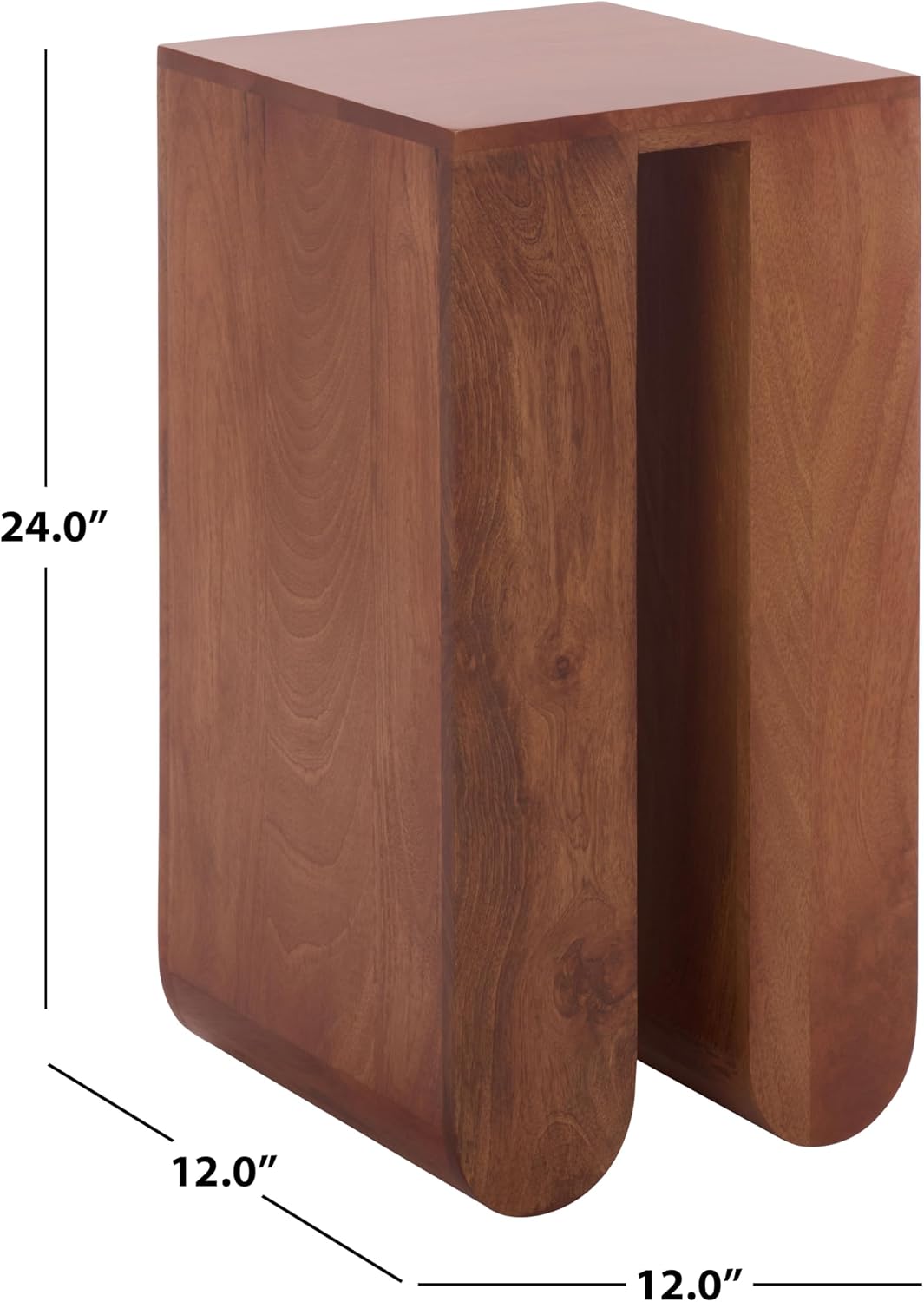 SAFAVIEH Home Collection - Catina Accent Table with Square Top & Walnut Brown Solid Wood Base, Modern Sculptural Side Table, Fully Assembled (ACC3225A)