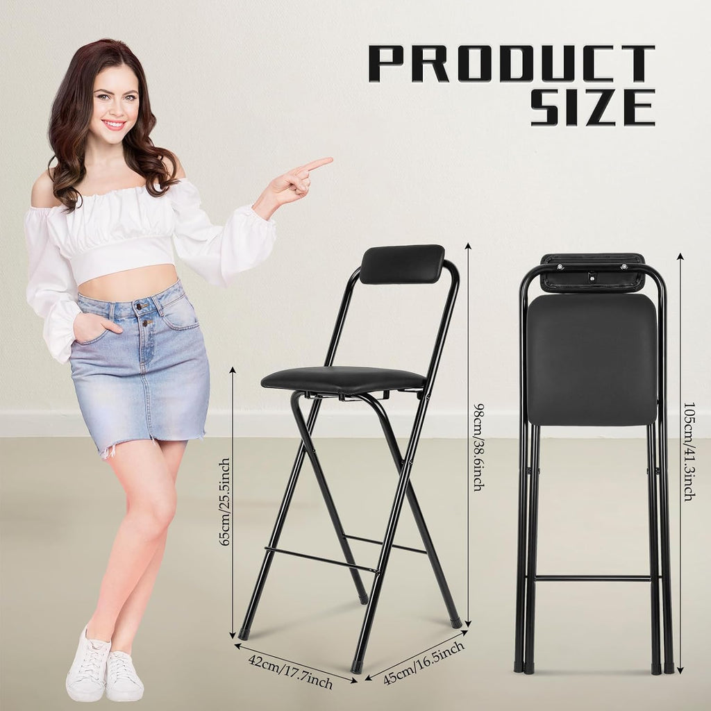 Thyle 1 Pcs Folding Bar Stool with Backrest Counter Height Seat,25.5 Inch | Tall Foldable Design for Kitchen Island Cafe Dining, Portable Space-saving, Leather Padded Seat Back, Metal Frame