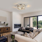 Brushed Nickel Cage Ceiling Light Fixtures,13 Inch Indoor Close to Ceiling Lights, 3-Light Round Vintage Metal Flush Mount Ceiling Lights for Bedroom, Living Room, Porch Kitchen