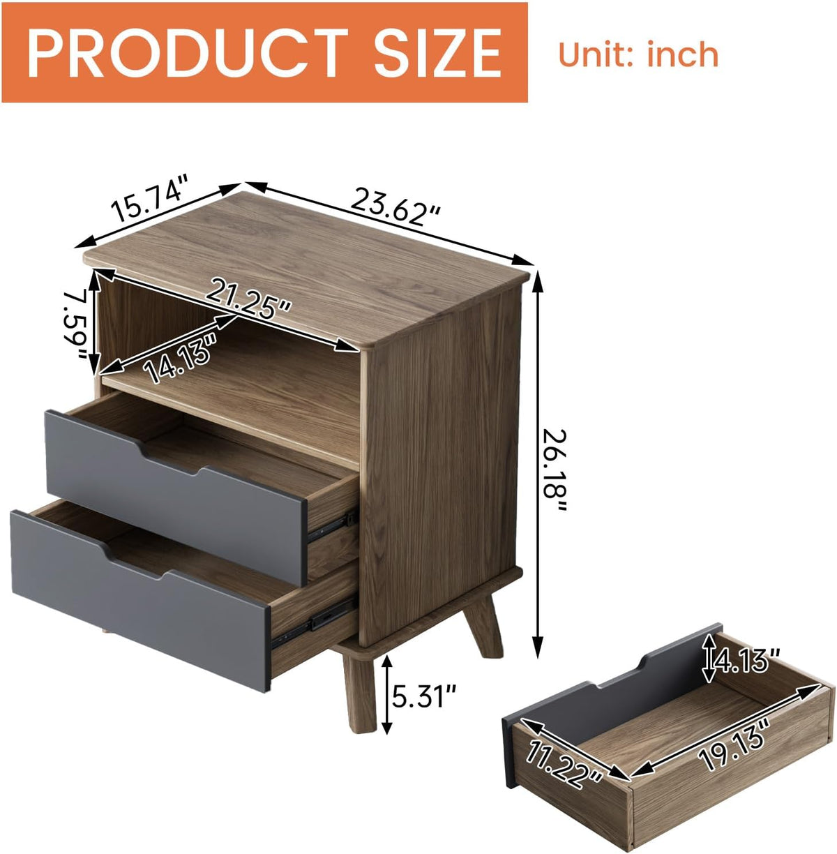 Guyii Mid Century Modern Side Cabinet, Small End Table, Bedside Table with Large Storage Space, Compact Side Table for Small Space, Living Room, Apartment, Bedroom, Entryway, Easy Assembly