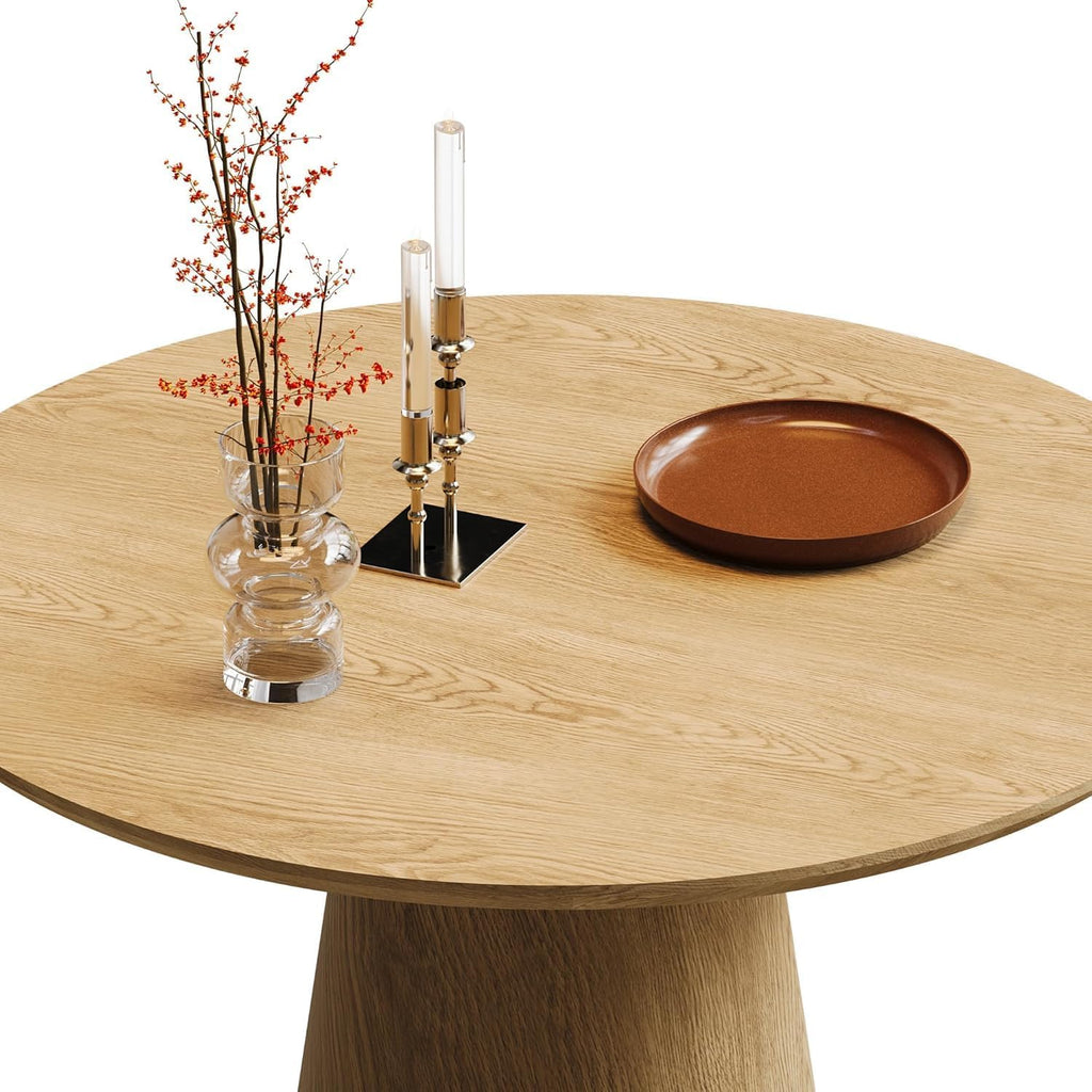 Farmhouse Round Dining Table for 4-5, 43" Round Wooden Kitchen Table with MDF Table Top Pedestal Base,Mid Century Modern Minimalist Dining Table for Dining Room Kitchen Living Room Small Space Oak
