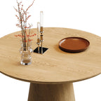 Farmhouse Round Dining Table for 4-5, 43" Round Wooden Kitchen Table with MDF Table Top Pedestal Base,Mid Century Modern Minimalist Dining Table for Dining Room Kitchen Living Room Small Space Oak