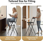 1 Pcs Folding Bar Stool with Backrest, 29.5 Inch Tall Foldable Stool Chair, Portable Space-Saving Counter Height Chair 275lbs Load Capacity for Kitchen Counter Home Dining, Black
