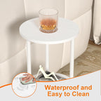 11.8'D Round Drink Table - 3-Tier Small Side Table with Wood Legs, End Table for Small Space, Balcony & Office | Space-Saving, Multi-Functional (Plants, Books, Drinks), White