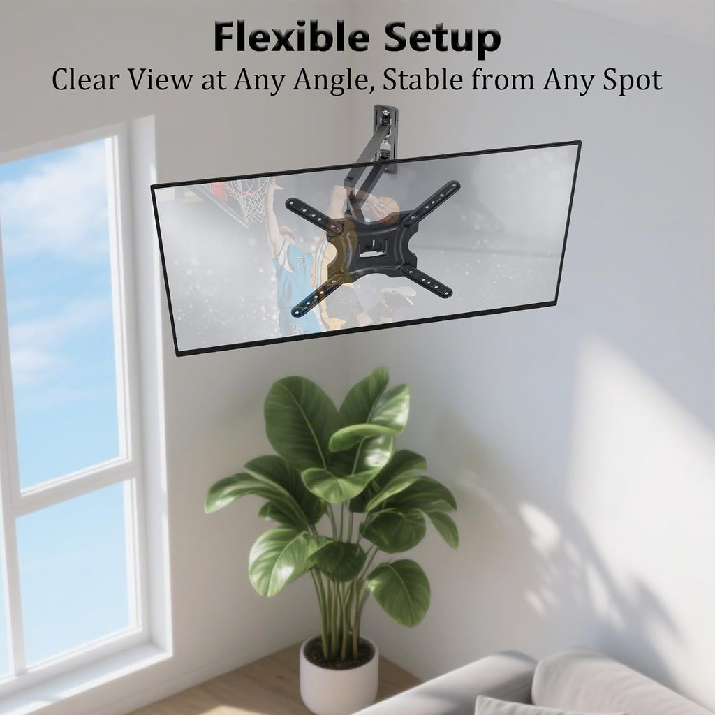 Full Motion TV Wall Mount, Corner Wall Mount Bracket with Swivel Tilt Arm, Fits VESA 400x400mm, 77 lbs Max, Universal TV Mount for LED Monitors Flat Screens for 26-55 Inch TVs