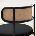 Rattan Dining Chairs Set of 4, Velvet Mid-Century Modern Upholstered Dining Chairs with Woven Cane Backrest, Black Kitchen Dining Room Chairs