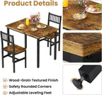 3 Piece Dining Table Set for 2, Small Wooden Kitchen Table Set with Chairs, Space Saving Breakfast Nook Table and Chairs Set of 2, Modern Dinette Set for Dining Room, Apartment, Small Space, Brown