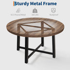 GarveeHome 47 in Round Dining Table, Industrial Dinner Table for 4 to 6, Wooden Kitchen Table with Sturdy Metal Frame & Rustic Brown Finish, Circle Kitchen Table for Dining Room, Kitchen （No Chairs）