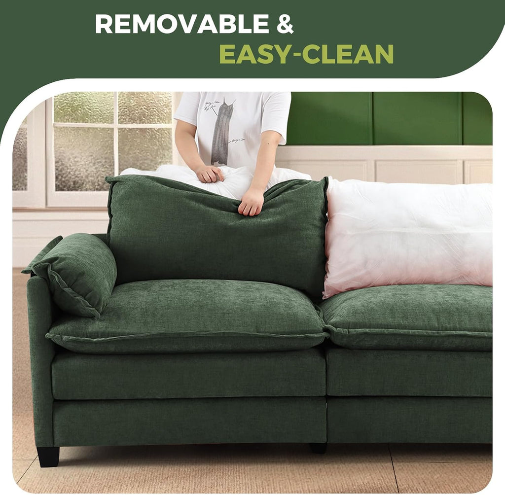 ELUCHANG 153" Oversized Modular Sectional Sofa, Comfy Chenille Cloud Couch, 6-Seater U Shaped Modern Deep Seat Sofa w/Removable Covers for Living Room, Bedroom, DIY Combination - Green