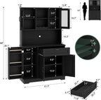 Shintenchi 68" Kitchen Pantry Storage Cabinet, with Microwave Stand, Black | Freestanding Buffet Cabinet, with 3 Door Shelves, Kitchen Hutch with Doors, Adjustable Shelves and Wine Rack