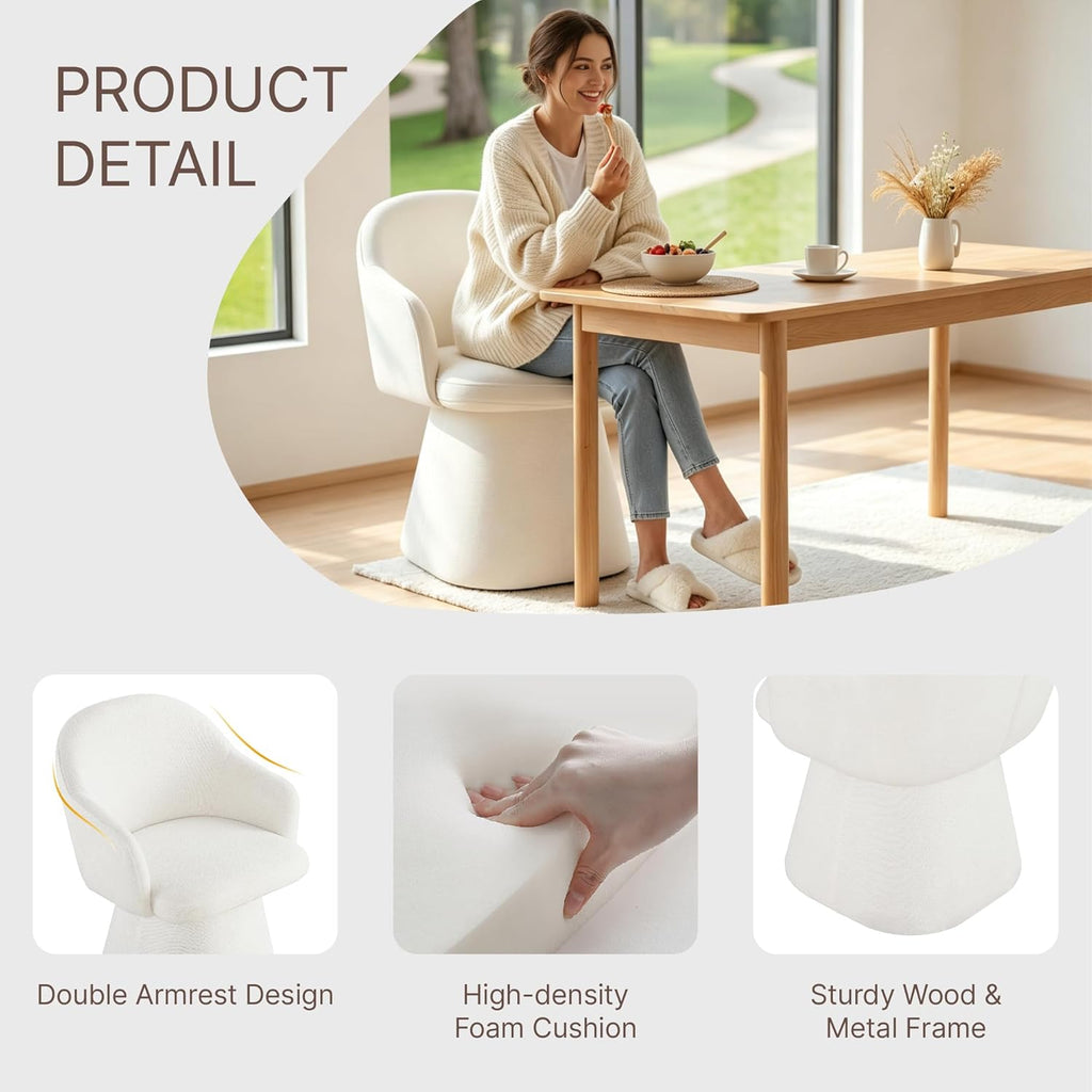 KISLOT Swivel Dining Chairs Set of 2, Upholstered Modern Barrel Dining Chairs with 360° Swivel Base, Chenille Velvet Fabric Accent Kitchen Chairs with Arms, Padded Dining Room Chairs, Cream