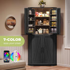 Dripex 71" Black Farmhouse Corner Pantry Cabinet with LED Light, Tall Storage Cabinet with Doors & Adjustable Shelves, Food Pantry for Kitchen, Living Room, Dining Room
