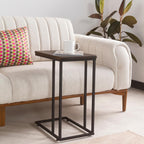 C-Shaped Handmade Solid Wood End Table, Side Table for Couches, Sofa Tables Slide Under Couch for Living Room, Over Couch TV Tray Table for Small Spaces with Metal Legs (Dark Walnut)
