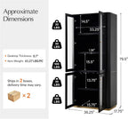 HULALA HOME Modular Display Storage Cabinet, 79.5" Tall Fluted Bookcase with Glass Doors, Modern Pantry Cabinet for Dining Room Home Office Living Room, Black