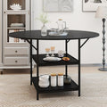 GOFLAME Round Dining Table for 4-6 People, 47” Kitchen Table with 2-Tier Storage Shelves and Heavy-Duty Metal Frame, Industrial Dinner Table for Kitchen, Dining Room, Apartment, Black