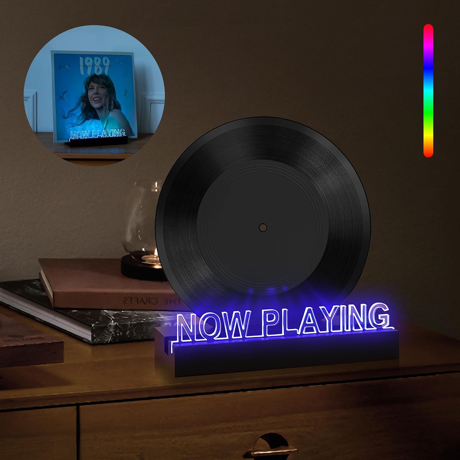 Now Playing Vinyl Record Stand- Simulated Vinyl Design with 7-Color Changing Lights,A Stylish Accent for Vinyl Record Holder, Perfect for Record Display and LP Lover Gifts.