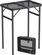 Anbte 2ft Folding Camping Grill Table Max 29.5", 3 Adjustable Height, Black | Heat-Resistant Mesh Tabletop, Waterproof, Portable Metal Grill Table, Lightweight, For Camp Cooking BBQ Outdoor, 23" X 16"