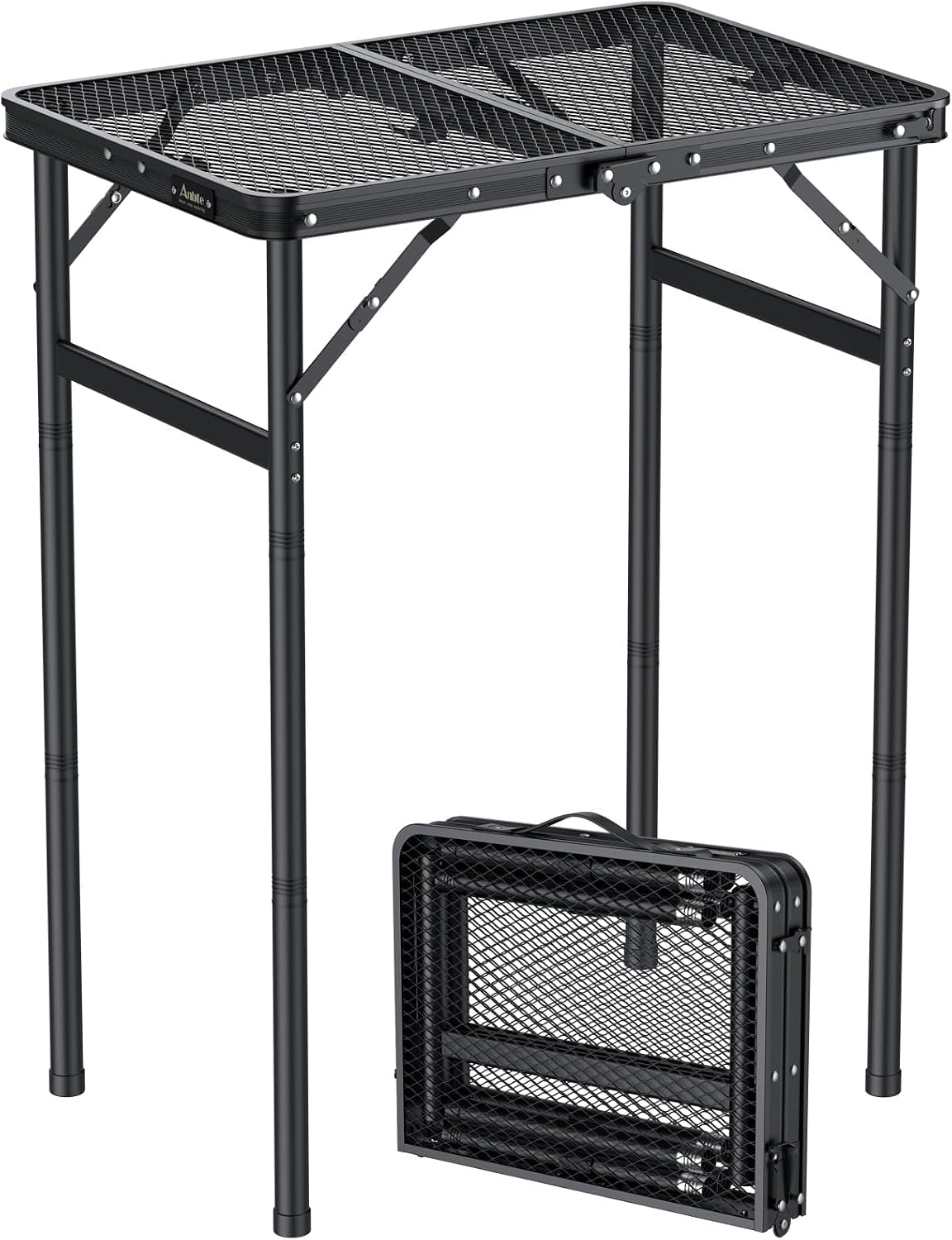 Anbte 2ft Folding Camping Grill Table Max 29.5", 3 Adjustable Height, Black | Heat-Resistant Mesh Tabletop, Waterproof, Portable Metal Grill Table, Lightweight, For Camp Cooking BBQ Outdoor, 23" X 16"